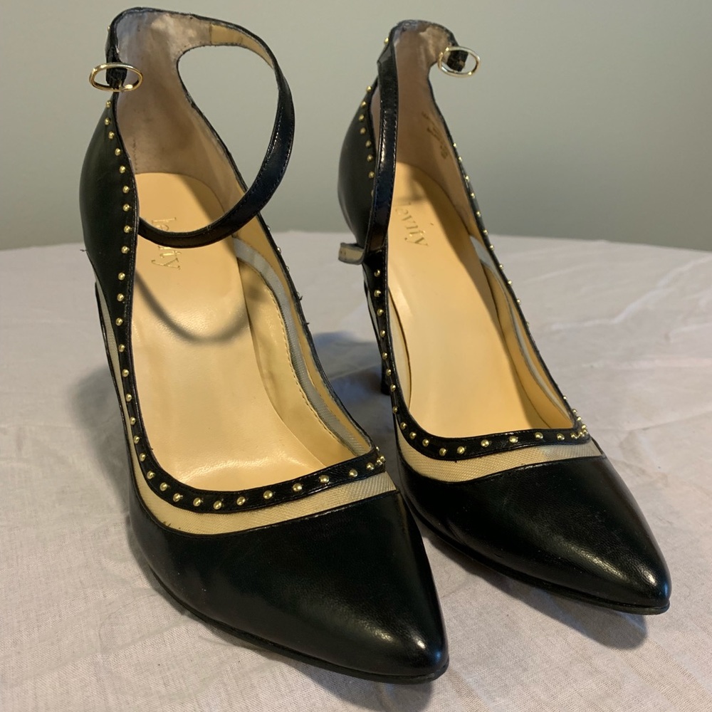Black Leather Pumps with Strap